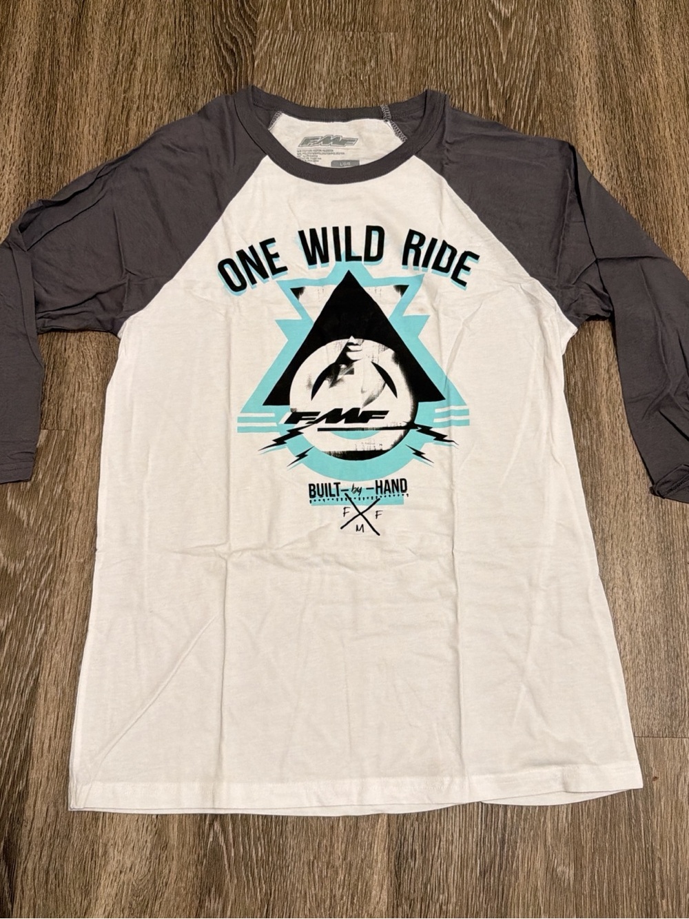 FMF One Wild Ride Raglan Tee in White and Gray with Teal Graphic